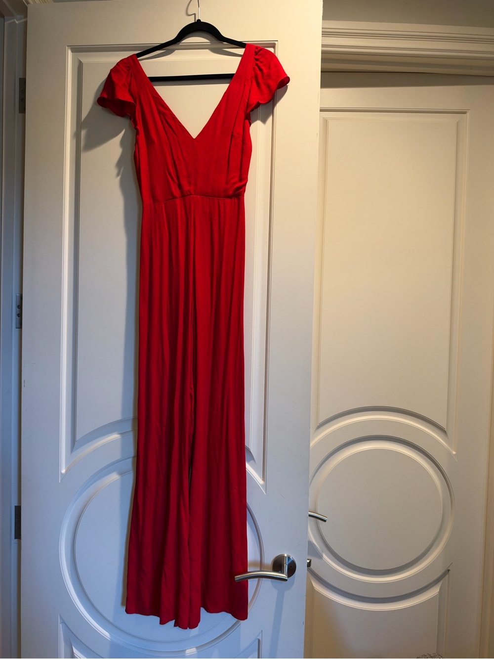 Reformation Red V-Neck Flutter Sleeve Jumpsuit